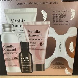 Olivia Rae Vanilla Almond Bath Collection - Black, Pink, and White 5 piece set